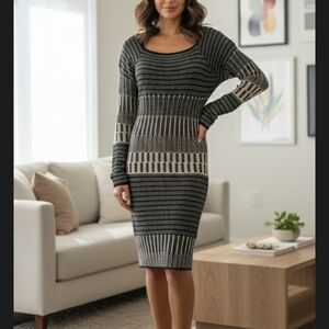 Max Studio Size Medium Black and Cream Knit Dress